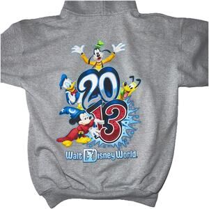 Hanes Disney 2013 Zip Up Sweatshirt Hoodie Unisex Sz M Gray Mickey Sorcerer